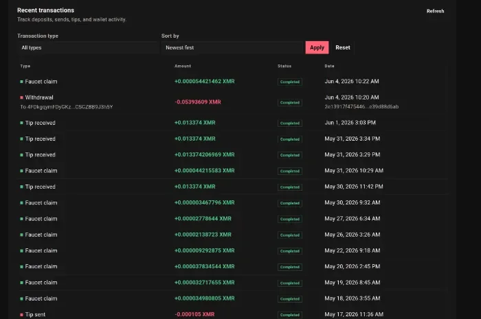 Donations, almost all of them sent to main wallet